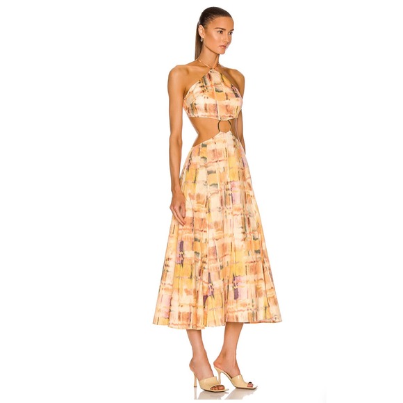 cult gaia Dresses & Skirts - Cult Gaia Nadeesha Dress Summer Haze Abstract Cutout Midi Halter Gold Ring M NEW